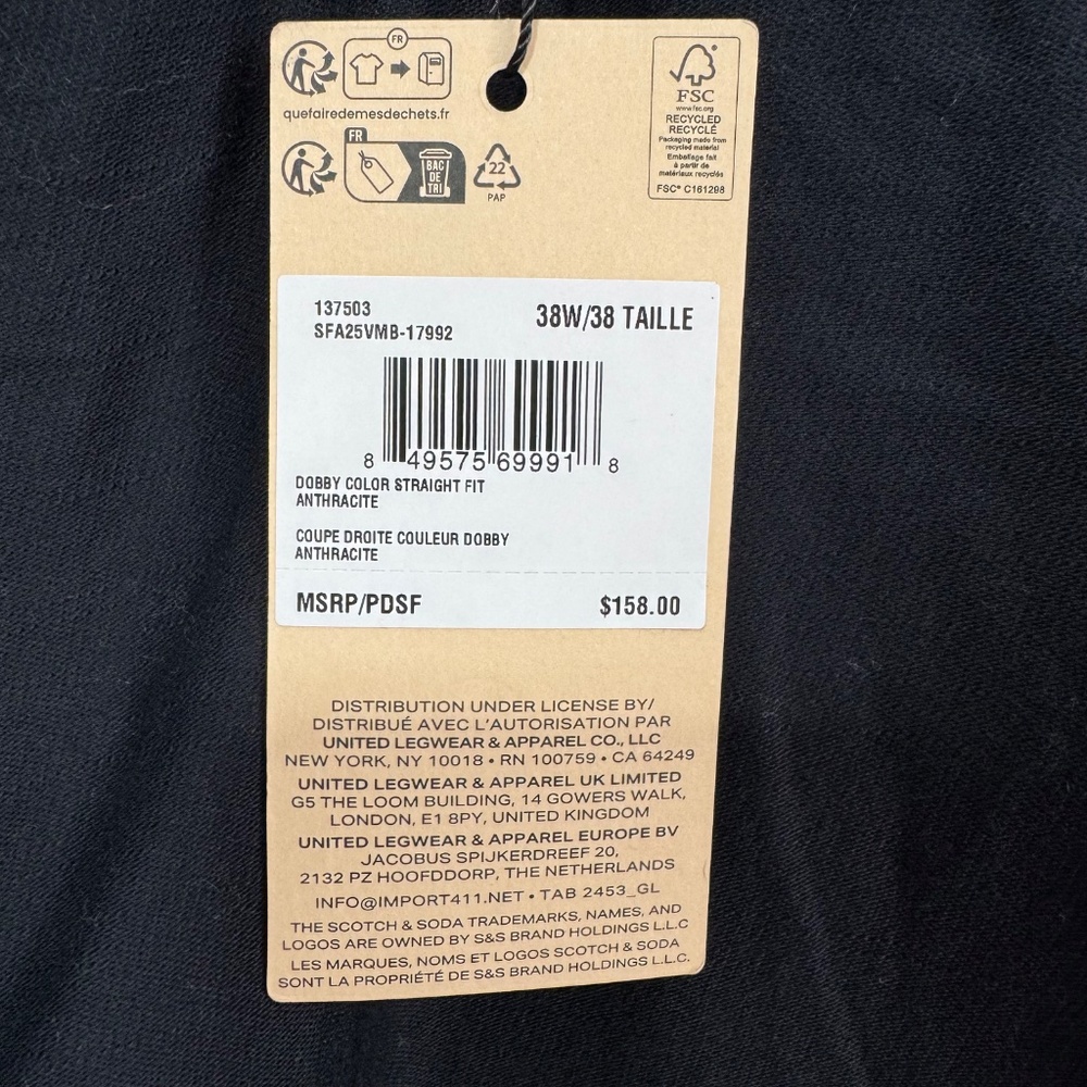 Scotch & Soda Straight Fit Five Pocket Pant in Black Men's Size W38 L32 - Picture 7 of 13